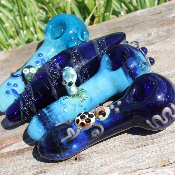 4.5 "Sea World" Glass Smoke Bowl Pipe Smoking Pipes Bowls Tobacco Heavy Duty Unique Blue Pink Frog Flower Sea Turtle Octopus Collectible