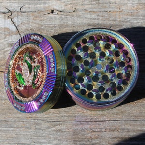 2.5" 64mm Zinc Alloy Grinder Frog Skull Spider Magnetic Heavy Duty Large 4 Pcs Rainbow Rhinestone Diamond Bling Grinders Catcher Lid ZingCo image 5