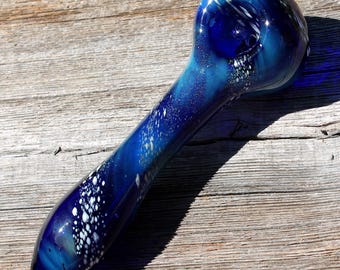 5" Blue Nebula Glass Smoking Pipes Milky Way Spoon Smoke Bowls Tobacco Pipe Spiral Unique Artist Handmade Thick Heavy Duty Large Gift Cute