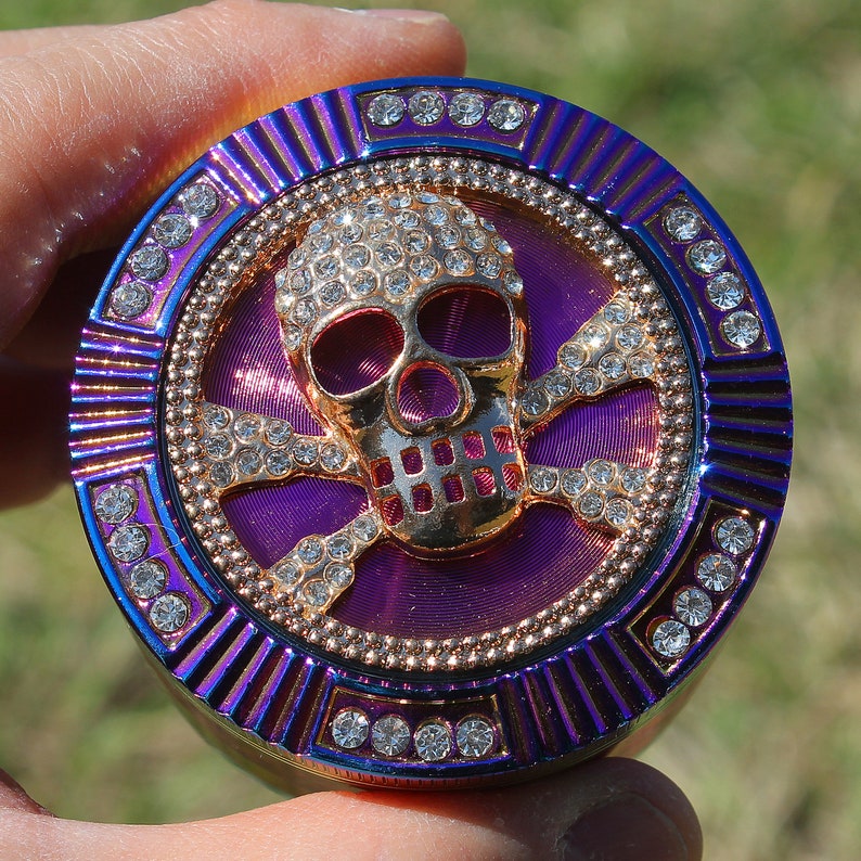 2.5" 64mm Zinc Alloy Grinder Frog Skull Spider Magnetic Heavy Duty Large 4 Pcs Rainbow Rhinestone Diamond Bling Grinders Catcher Lid ZingCo image 9