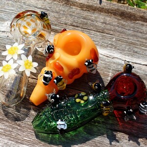 Glazen Premium pijpen Bijen Bloemen honingraat Rookkom Handgemaakt Uniek verzamelcadeau Fine Art Natuurlijke honing Heldergroen amber Mooi