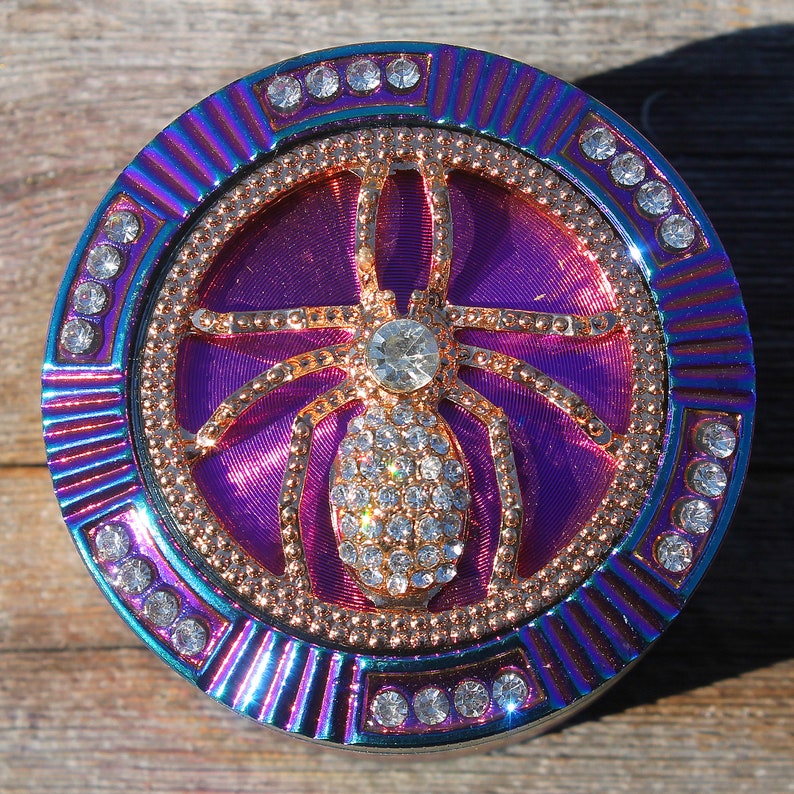 2.5" 64mm Zinc Alloy Grinder Frog Skull Spider Magnetic Heavy Duty Large 4 Pcs Rainbow Rhinestone Diamond Bling Grinders Catcher Lid ZingCo Spider