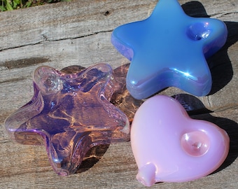 4.3" Glass Smoking Bowls Super Cute Star Heart Pink Blue Jade Galvanized Unique Smoke Pipes Tobacco Pipe Bowl Adorable Lovely Gift Girly