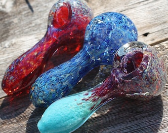 4" Glass Smoke Bowl "New Life" and "New Cell" Fumed Smoking Pipes Bowls Tobacco Pipe Unique Handmade Collectible Blue Purple Red Girly Gift