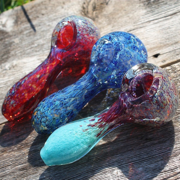 4" Glass Smoke Bowl "New Life" and "New Cell" Fumed Smoking Pipes Bowls Tobacco Pipe Unique Handmade Collectible Blue Purple Red Girly Gift