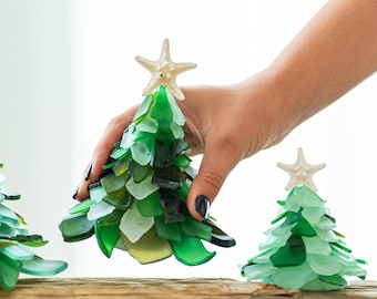 Customizable 5” Small Sea Glass Christmas Tree | Handmade Coastal Holiday Decor