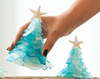 Customizable 3” Mini Sea Glass Christmas Tree | Handmade Coastal Holiday Decor