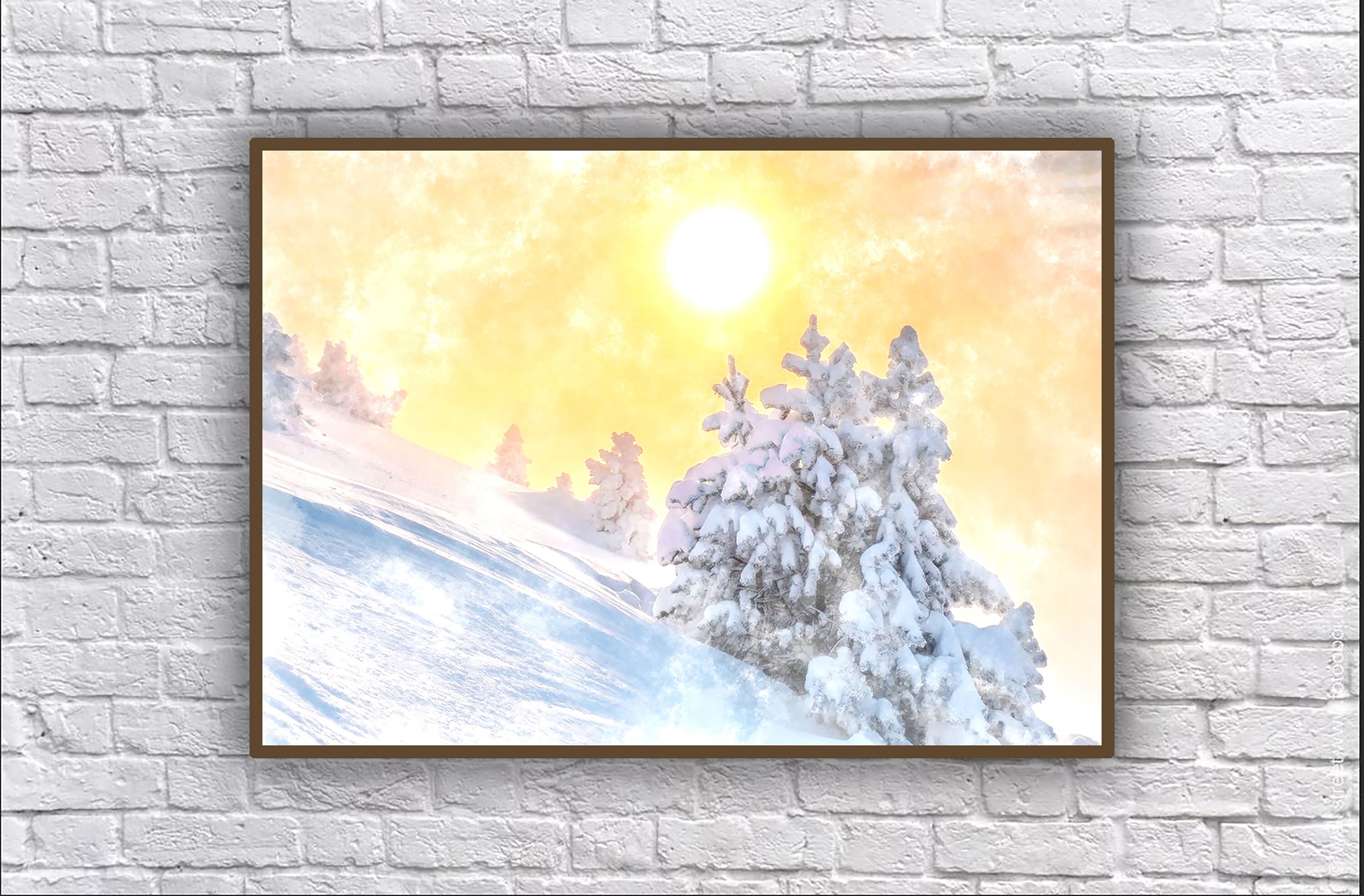 Winter scene printable Snowy tree print Winter mountain | Etsy