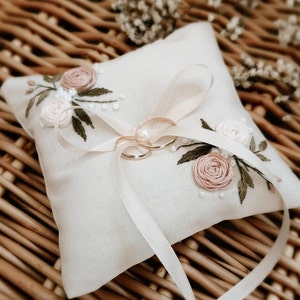 Wedding ring bearer pillow, personalised embroidery ring holder for ceremony