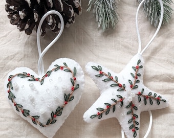 Décorations de sapin de Noël en feutrine, motifs de Noël brodés à la main, couronne de Noël