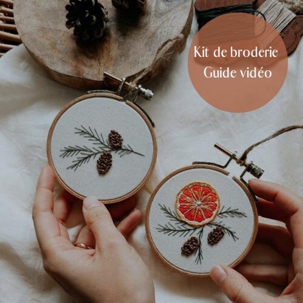 Kit de broderie de Noël, faire les décorations de sapin soi-même, kit de points de broderie, tutoriel vidéo