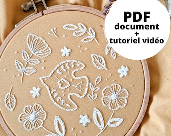 Embroidery pattern, PDF tutorial with video guide - Hand embroidery pattern for beginner - learn to embroider