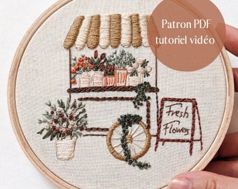 Fresh Flowers embroidery pattern, video tutorial embroidery pattern for beginners