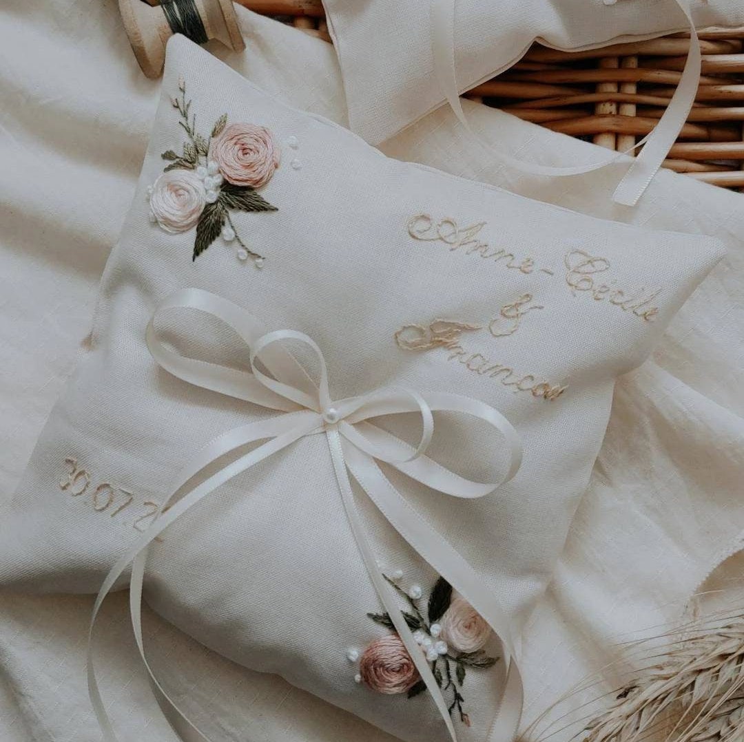 Personalized Wedding Ring Bearer, Embroidered Wedding Ring Pillow