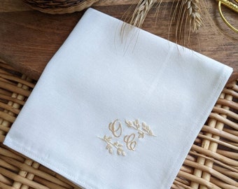 Embroidered and personalized wedding handkerchief, bride's gift, wedding gift, wedding souvenirs, mom and dad gift, organic cotton