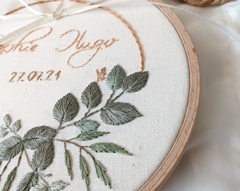 Porta anillos bordado personalizado - Regalo de boda único - Marco de anillo personalizado - Eucalipto