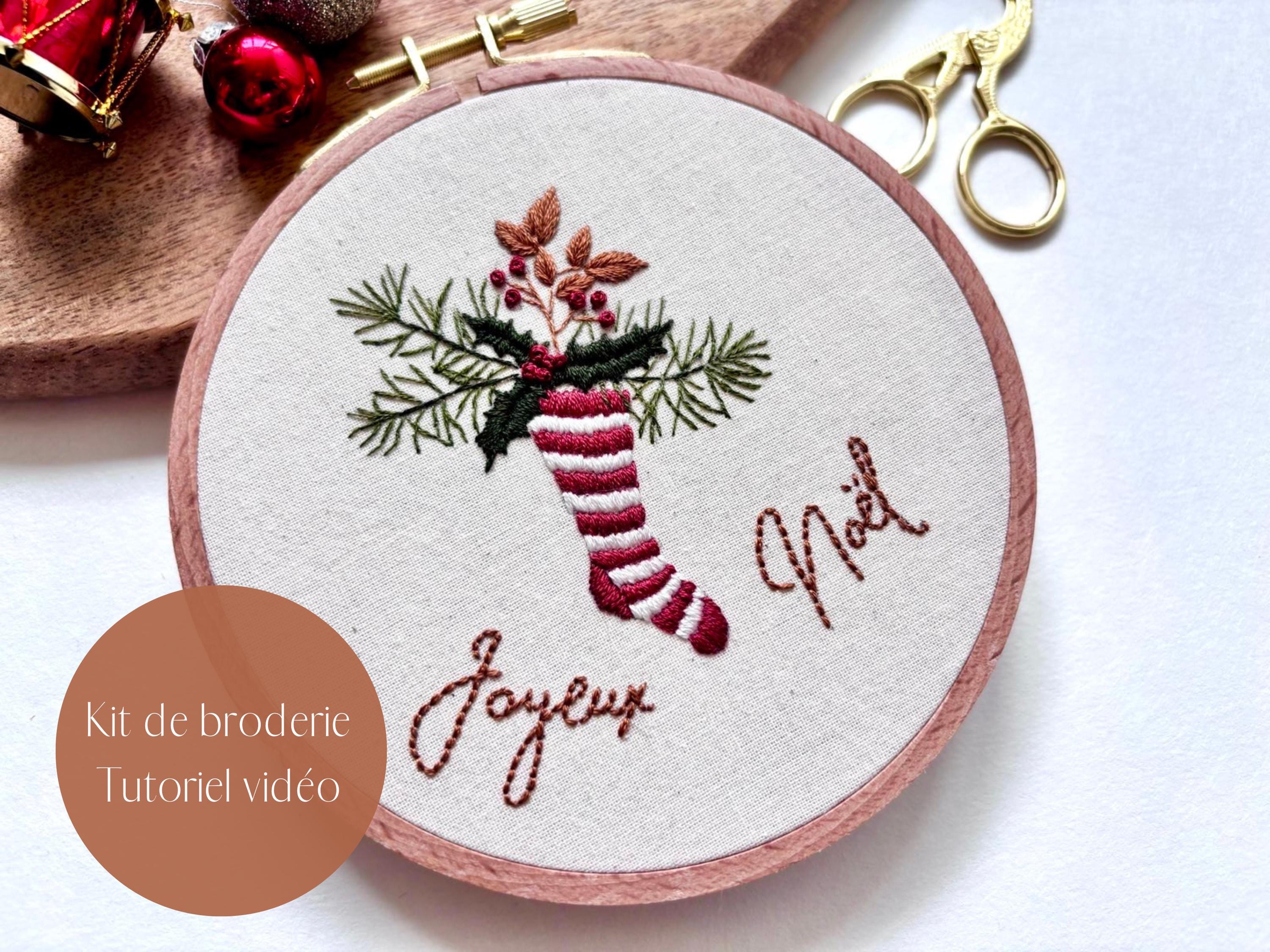 Kit Broderie Noël Pour Débutants - Motif Village Neige 15x15 Cm, Tissu Soluble - Point De Croix, DIY, Décoration Festive