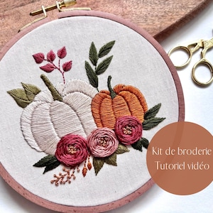 Embroidery kit, autumn pumpkin, autumn flowers, video tutorial
