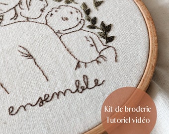 Embroidery kit for beginners "Together", baby room decoration, birth gift for mom