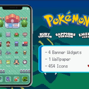 iOS 454 Icons Pokemon Ruby Sapphire Emerald Version iPhone IOS14 App Icons Pack Retro Game Theme Aesthetic Personalized Home Screen image 1