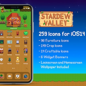 iOS 259 Icons | Stardew Valley iPhone IOS14 App Icons Pack | Retro Game Theme | Aesthetic Personalized Home Screen