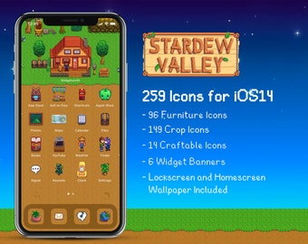 iOS 259 アイコン | Stardew Valley iPhone IOS14 アプリ アイコン パック | レトロ ゲーム テーマ | 美しくパーソナライズされたホーム画面