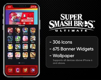 iOS 306 Icons | Super Smash Bros. Ultimate iPhone IOS14 App Icons Pack | Retro-Spiel-Thema | Ästhetischer personalisierter Startbildschirm