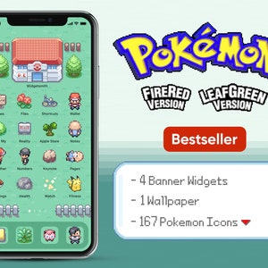 iOS 167 Icons | Pokemon Fire Red Leaf Grün iPhone IOS14 App Icons Pack | Retro-Spiel-Thema | Ästhetischer personalisierter Startbildschirm