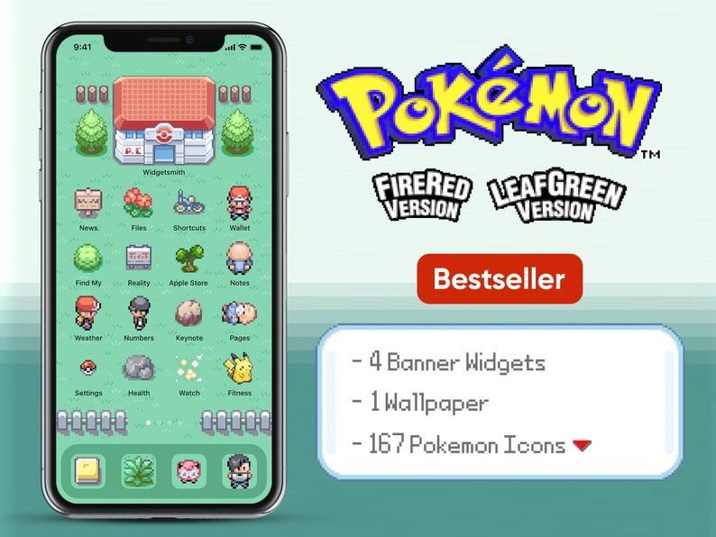 iOS 167 Icons | Pokemon Fire Red Leaf Green iPhone IOS14 App Icons Pack | Retro Game Theme | Aesthetic Personalized Home Screen 