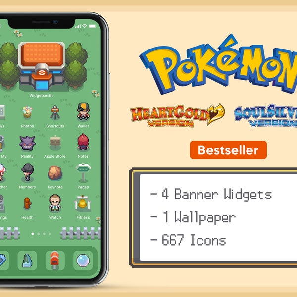 iOS 667 Icons | Pokemon HeartGold SoulSilver HGSS iPhone IOS14 App Icons Pack | Retro Game Theme | Aesthetic Personalized Home Screen