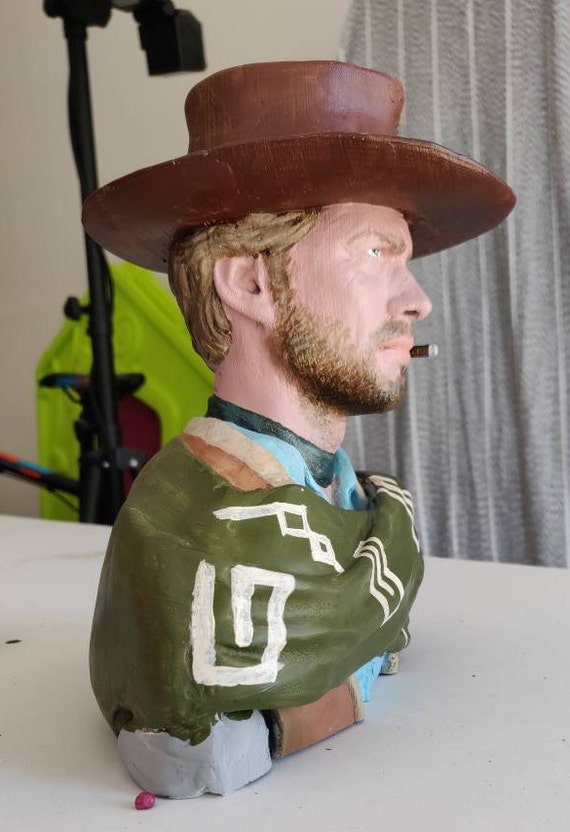 For A Few Dollars More (Per qualche dollaro in più) Man with No Name Clint Eastwood 3D printed bust custom artist painted