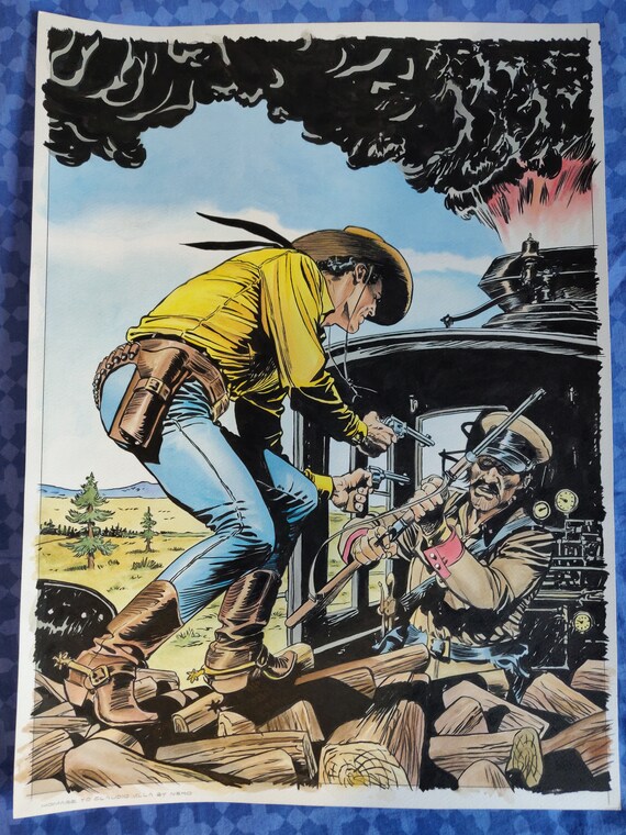 Fun Art, Tex Willer, homage to Claudio Villa, ink on paper + watercolor, 42 x 56.7 cm