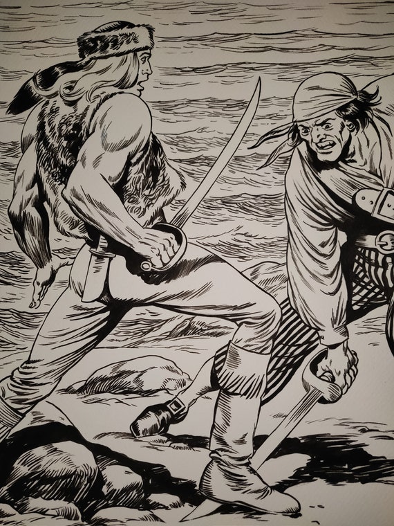 Fun Art, Il Grande Blek, ΜΠΛΕΚ, Çelik Blek, Blek le Roc, Veliki Blek, homage to Jean-Yves Mitton, ink on paper, 42,1 x 54,8 cm