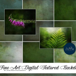 Può includere: Nove sfondi digitali testurizzati in tonalità verdi e marroni. Gli sfondi includono una felce, un fiore e varie trame astratte.