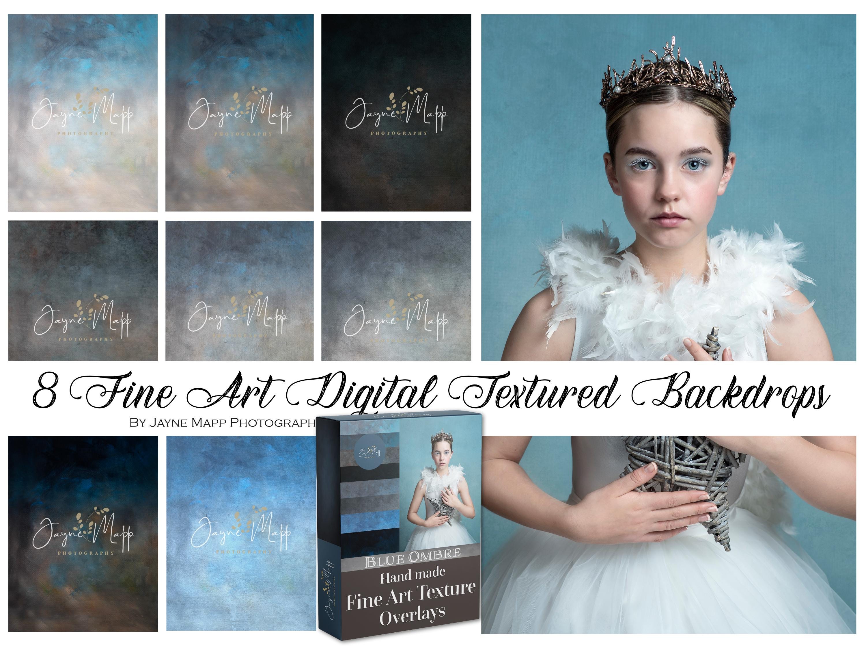 Blue Ombre: 8 Fine Art Portrait Painterly Texture Photoshop Overlays, Textures for Photoshop, canvas, digital backdrop background, jpgs