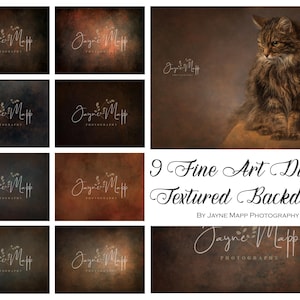 May include: Nine digital textured backdrops in brown tones with a white logo that says "Jayne Mapp Photography".
