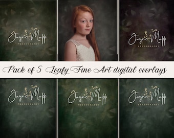 Sage: 5 soft Leafy Fine Art Portrait Painterly Texture Photoshop Overlays, Textures for Photoshop, PS Textures, digital backdrop Jpg.