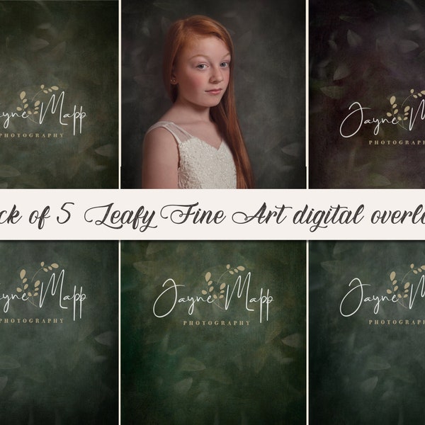 Sage: 5 soft Leafy Fine Art Portrait Painterly Texture Photoshop Overlays, Textures for Photoshop, PS Textures, digital backdrop Jpg.