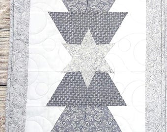 Modern Christmas Tree Table Runner, Gray White & Silver Table Runner, Monochrome Christmas Tree Table Runner, Holiday Table Runner