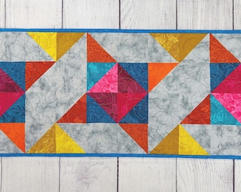 Star Table Runner, Quilted Table Runner, Bright Colored Table Runner, Tropical Table Runner, Bright Pink Blue Orange Yellow Table Runner