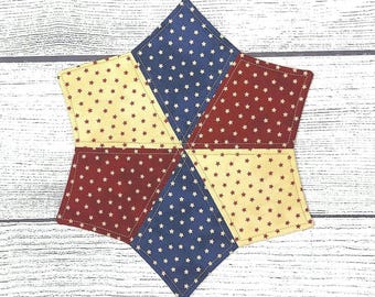 Mug Rug, Quilted Mug Rug, Americana Décor, Americana Mug Rug, Patriotic Mug Rug, Star Mug Rug, Reversible Mug Rug, Moda Fabric Mug Rug