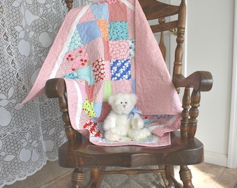 Baby Girl Quilt "Badda Bing" by Moda with colors in Pink Blue Red Green Orange