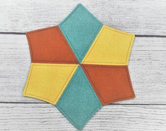 Mug Rug, Quilted Mug Rug, Fabric Mug Rug, Bright Colors Mug Rug, Reversible Mug Rug, Moda Fabric Mug Rug