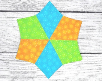 Mug Rug, Quilted Mug Rug, Fabric Mug Rug, Bright Colors Mug Rug, Reversible Mug Rug