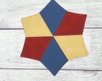 Mug Rug, Quilted Mug Rug, Americana Décor, Americana Mug Rug, Patriotic Mug Rug, Star Mug Rug, Reversible Mug Rug, Moda Fabric Mug Rug