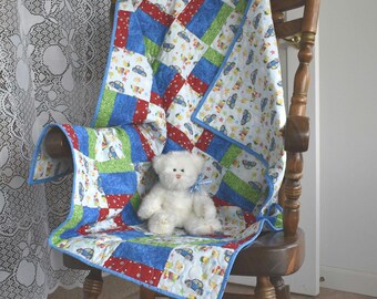Baby Boy Quilt, Handmade Baby Boy Quilt, Patchwork Baby Boy Quilt, Dogs & Cats Baby Boy Quilt