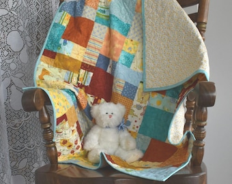 Gender Neutral Baby Quilt, Handmade Baby Quilt, Patchwork Baby Quilt, Farm Animal Baby Quilt, Bright Baby Quilt