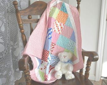 Baby Girl Quilt "Badda Bing" by Moda with colors in Pink Blue Red Green Orange
