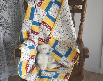 Baby Boy Quilt, Handmade Baby Boy Quilt, Patchwork Baby Boy Quilt, Cars & Trucks Baby Boy Quilt