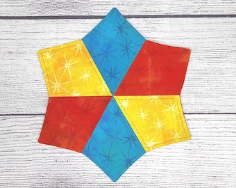 Mug Rug, Quilted Mug Rug, Fabric Mug Rug, Reversible Mug Rug, Star Mug Rug, Bright Mug Rug, Moda Fabric Mug Rug